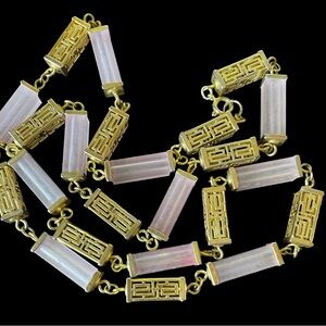 Vintage Asian Inspired Necklace w/Gold Tone Filigree and Pink Acrylic Beads